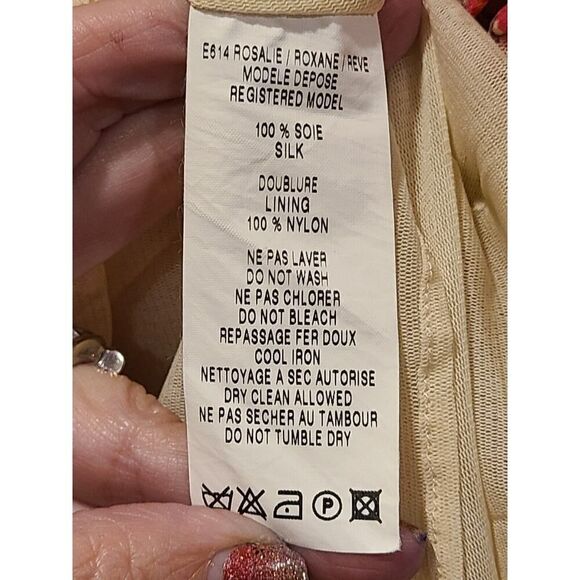 Irene Van Ryb Silk Floral Mesh Ruched Dress Handkerchief Hemline Y2K | 42 - US L - Picture 5 of 10